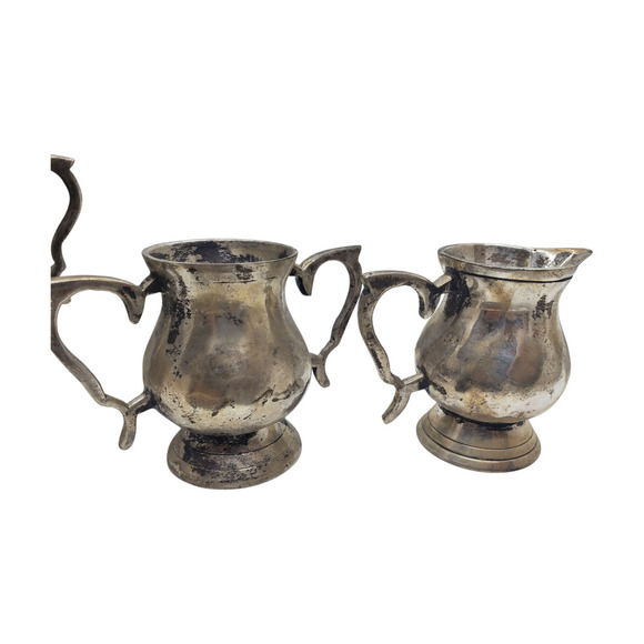 Vintage Silver Plated Miniature Tea Set Coffee Tea Pot Tray Creamer Sugar - Picture 7 of 16